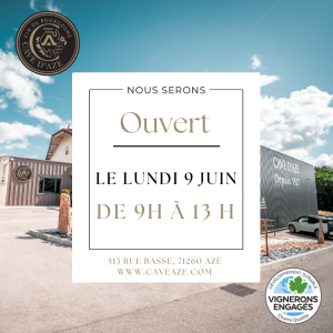 OUVERTURE DU MAGASIN LE LUNDI DE PENTECOTE DE 9H à 13